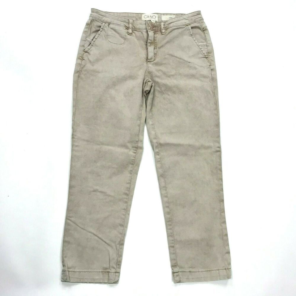Anthropologie Chino Slim Cropped Pants Beige High Rise Cotton Stretch‎ Women 26